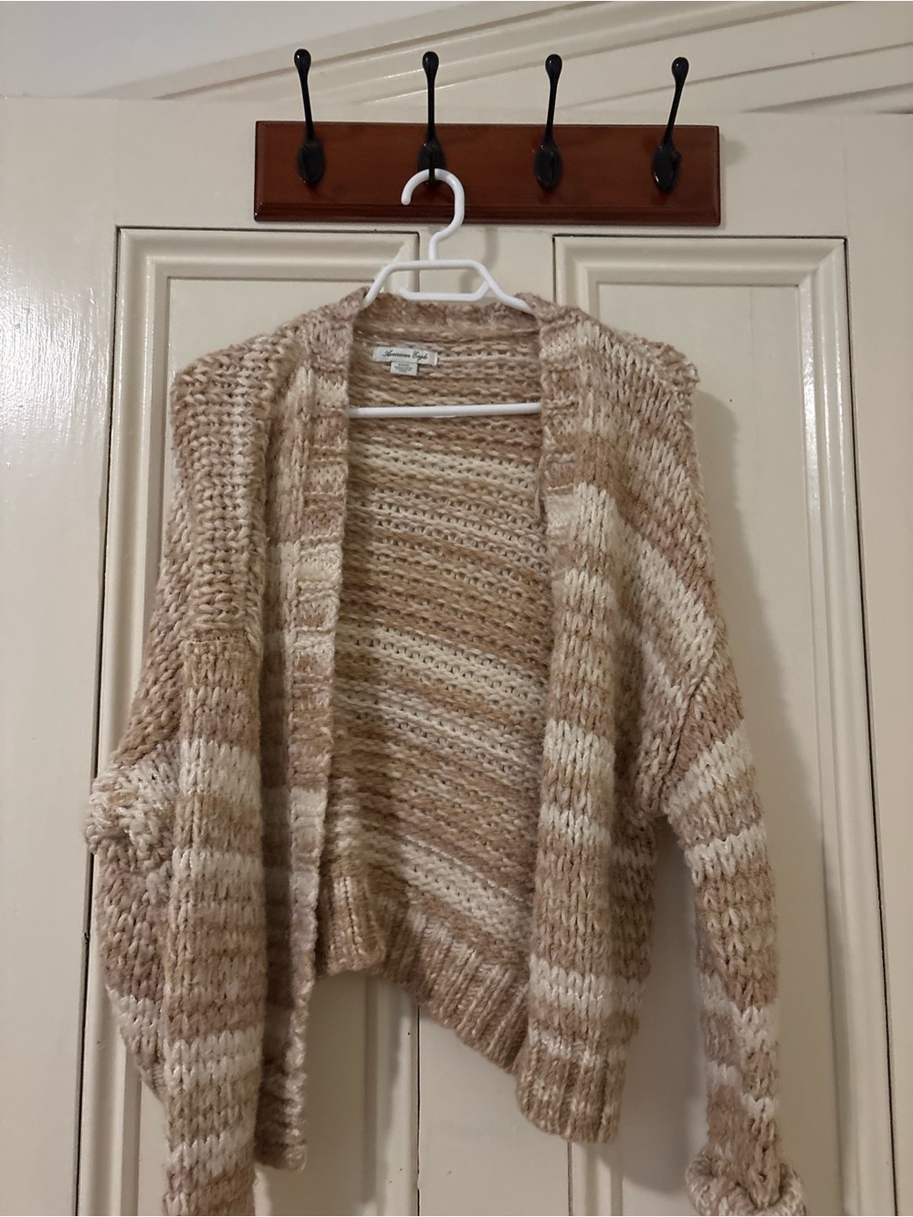 American Eagle Outfitters Beige & Cream Open-Front Knit Cardigan